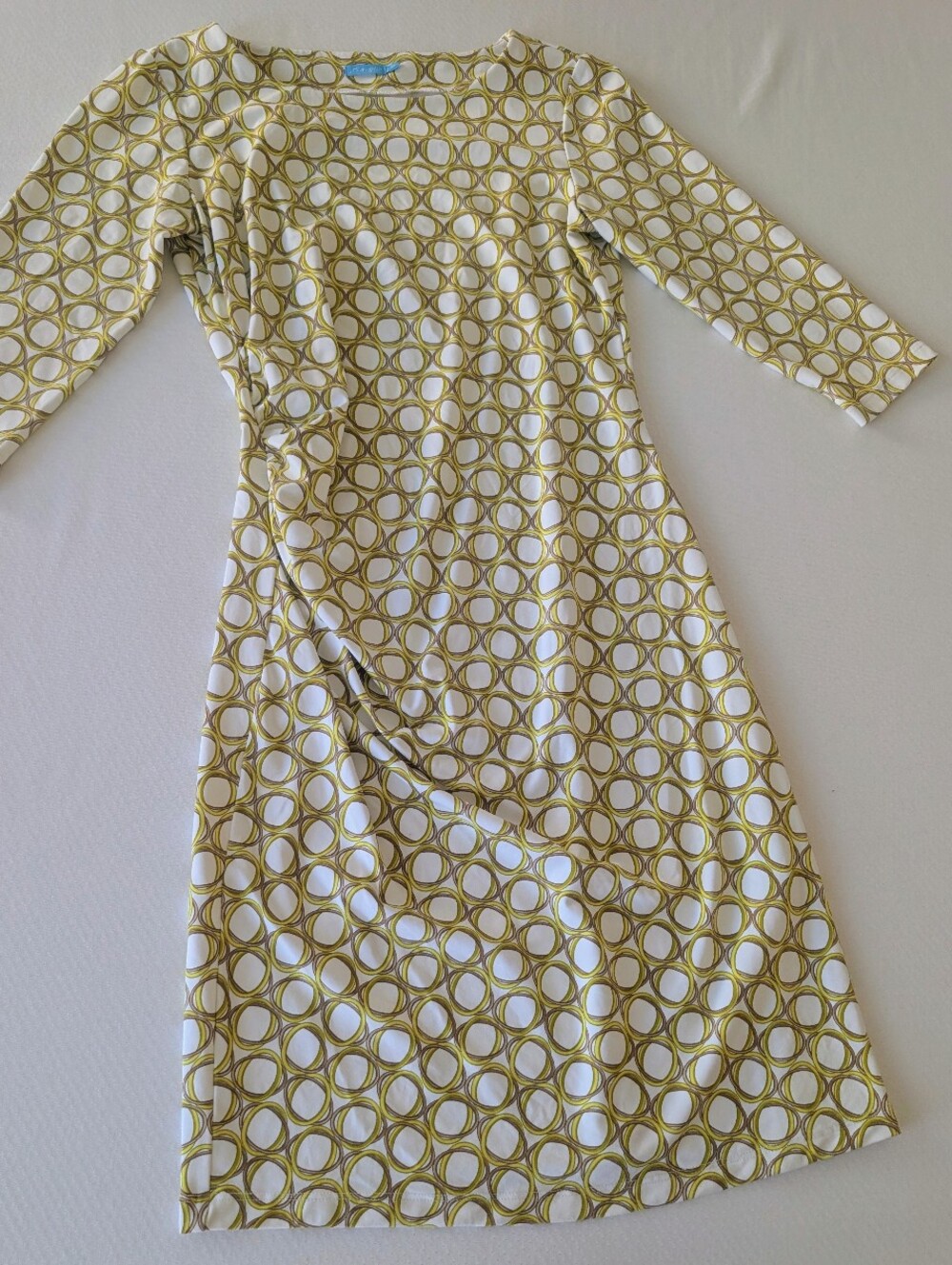 J.McLaughlin Sage 3/4 Sleeves Dress Sz XS Geometric pattern Side ruching